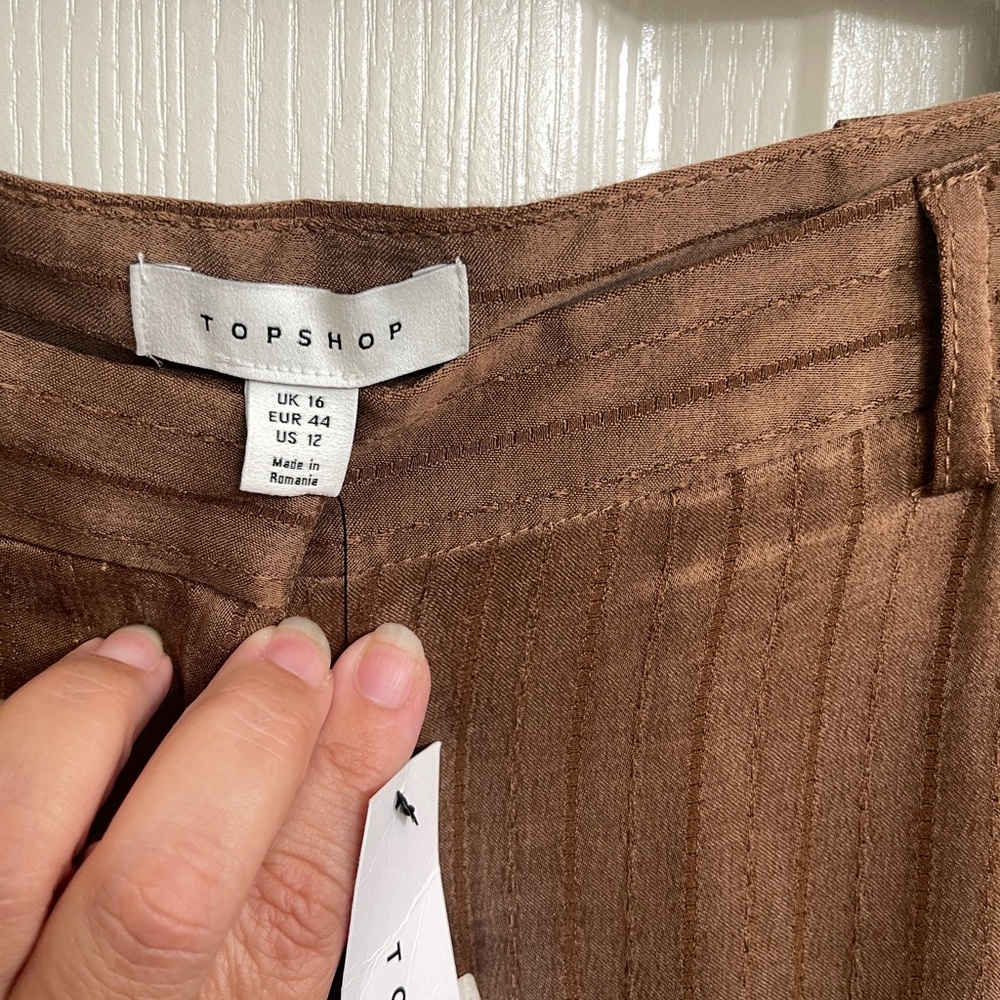 TOPSHOP WIDE LEG STRIPED BOHO BROWN TROUSERS Size 12 NWT - Picture 6 of 9